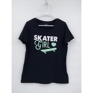 Amazon Stretch Round Neck Short Sleeve Pullover Skater Girl T-Shirt Black Large